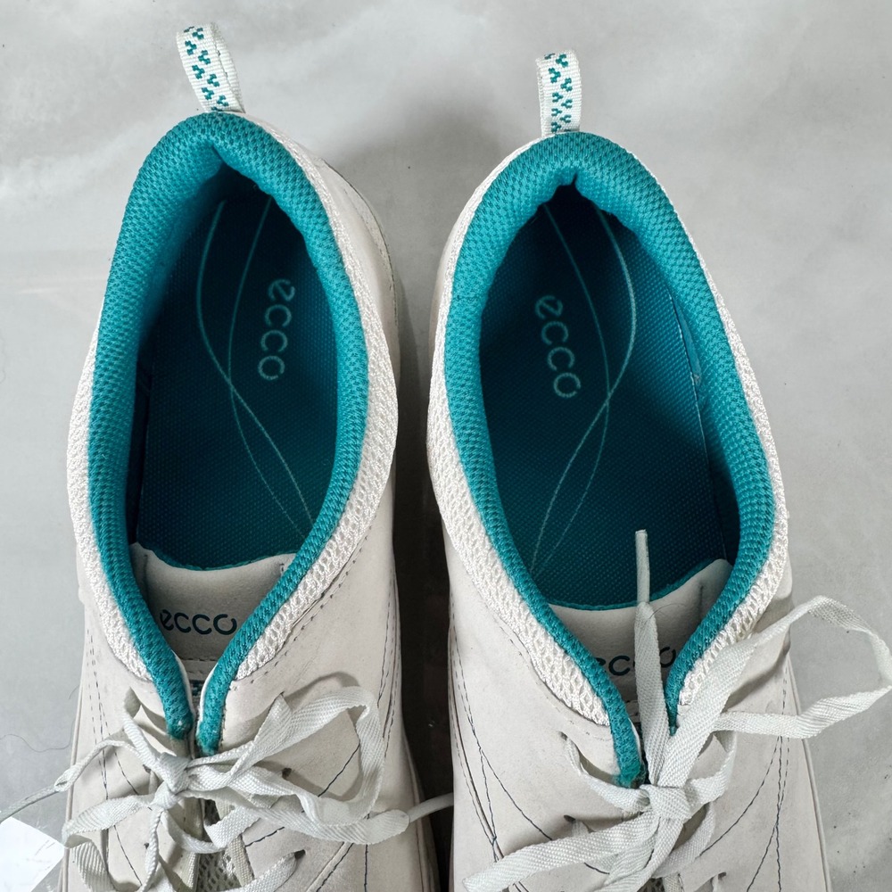 Ecco Leather Sneakers Off-White Teal Lace Up Comfort Casual EU 42 US 11/11.5 - Picture 9 of 12